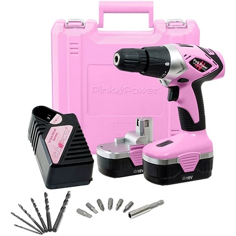 Pink Power Drill PP182 18v Juego de destornilladores para mujeres
